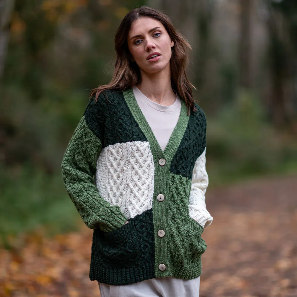 Green Nuala Patchwork Aran Cardigan
