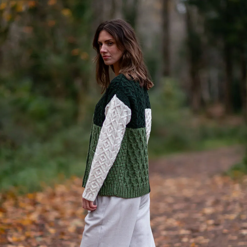 Green Nuala Patchwork Aran Cardigan