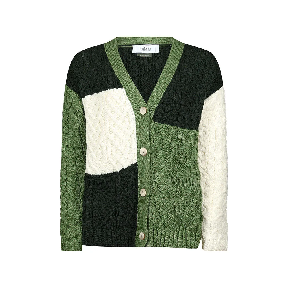 Green Nuala Patchwork Aran Cardigan