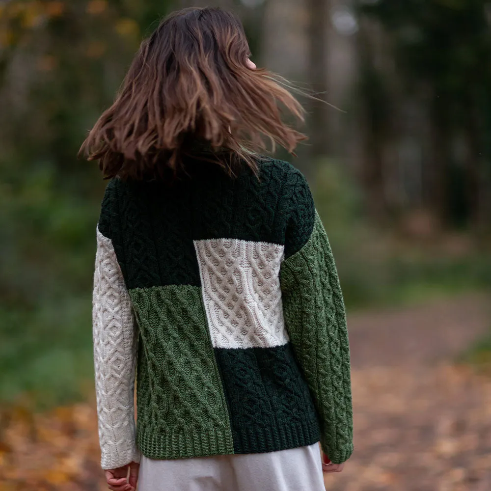 Green Nuala Patchwork Aran Cardigan
