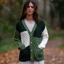 Green Nuala Patchwork Aran Cardigan