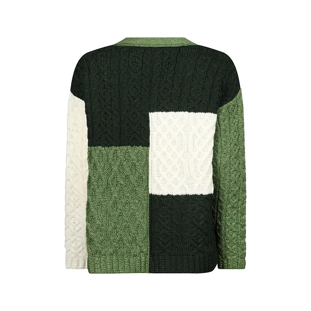 Green Nuala Patchwork Aran Cardigan