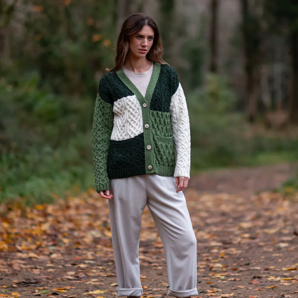 Green Nuala Patchwork Aran Cardigan
