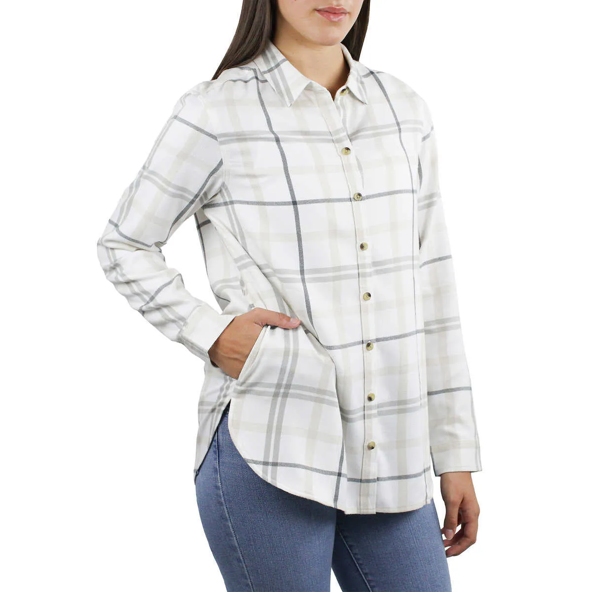 Jachs Girlfriend Women's' Super Soft Flannel Side Pockets Button Front Shirt