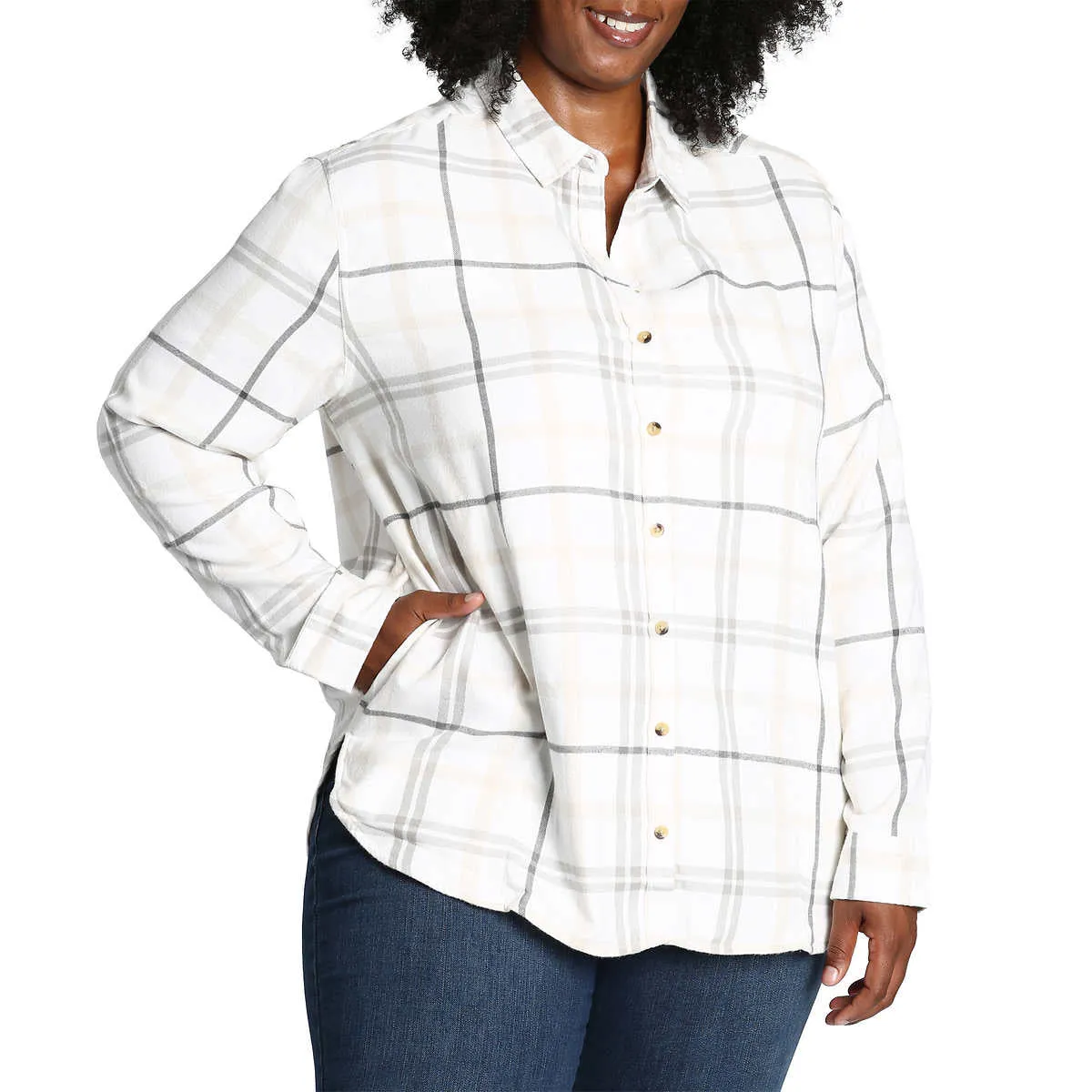 Jachs Girlfriend Women's' Super Soft Flannel Side Pockets Button Front Shirt
