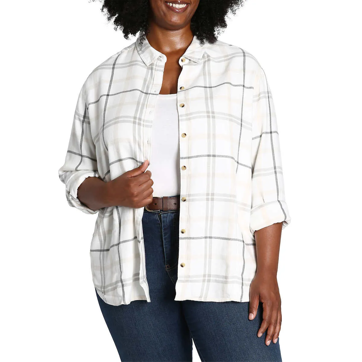 Jachs Girlfriend Women's' Super Soft Flannel Side Pockets Button Front Shirt