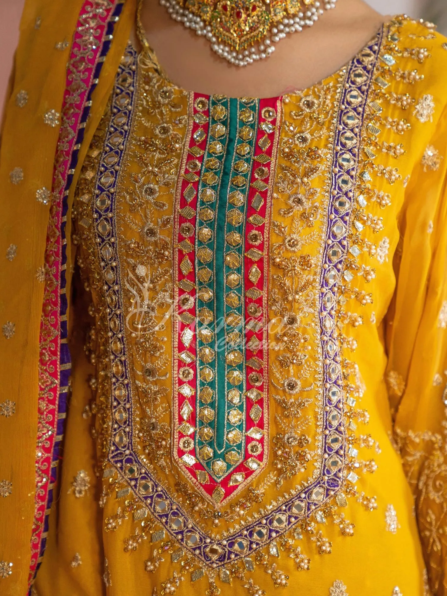Karma Collection Yellow & Pink Chiffon Sharara Suit (F-425)