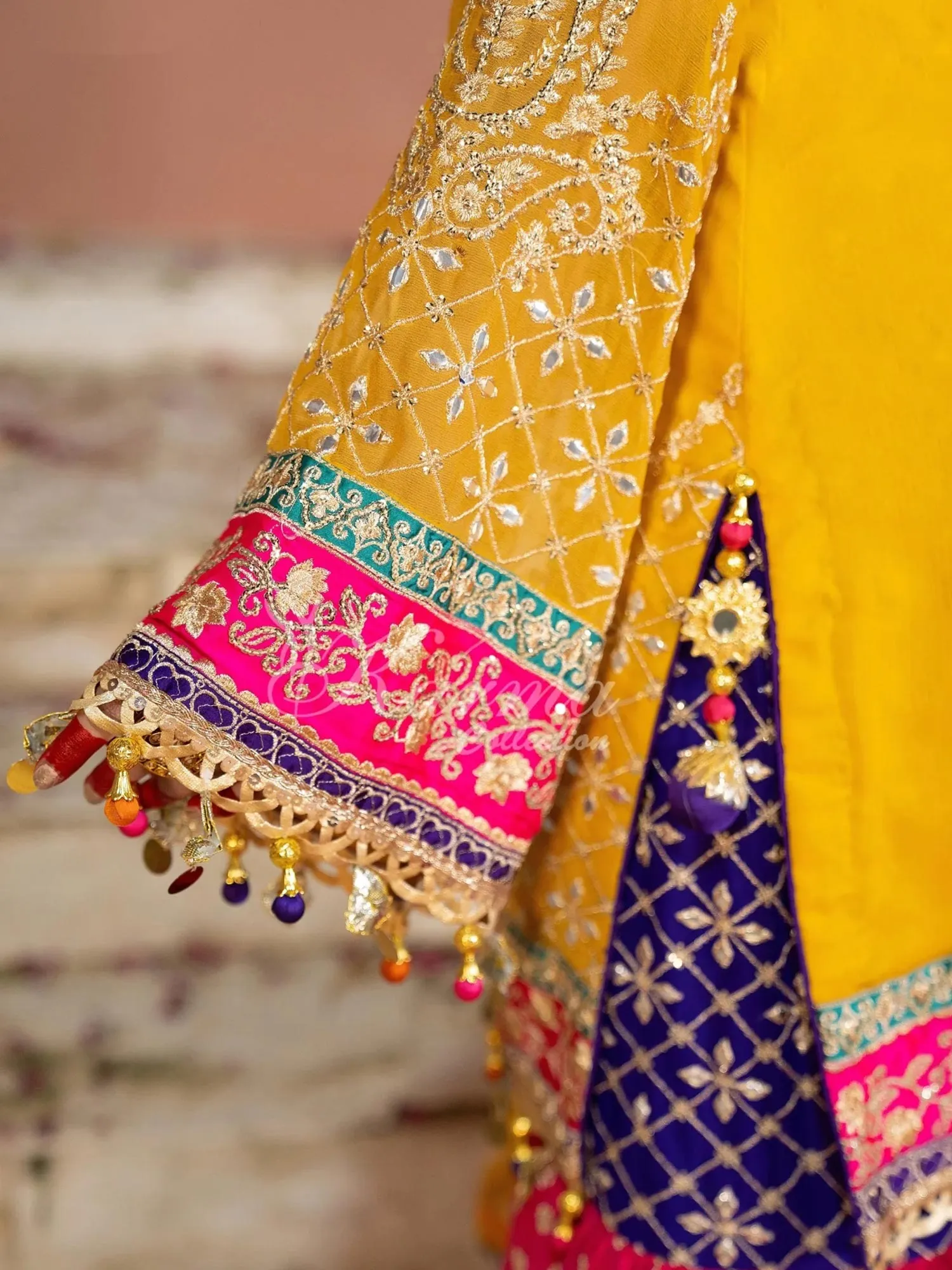 Karma Collection Yellow & Pink Chiffon Sharara Suit (F-425)
