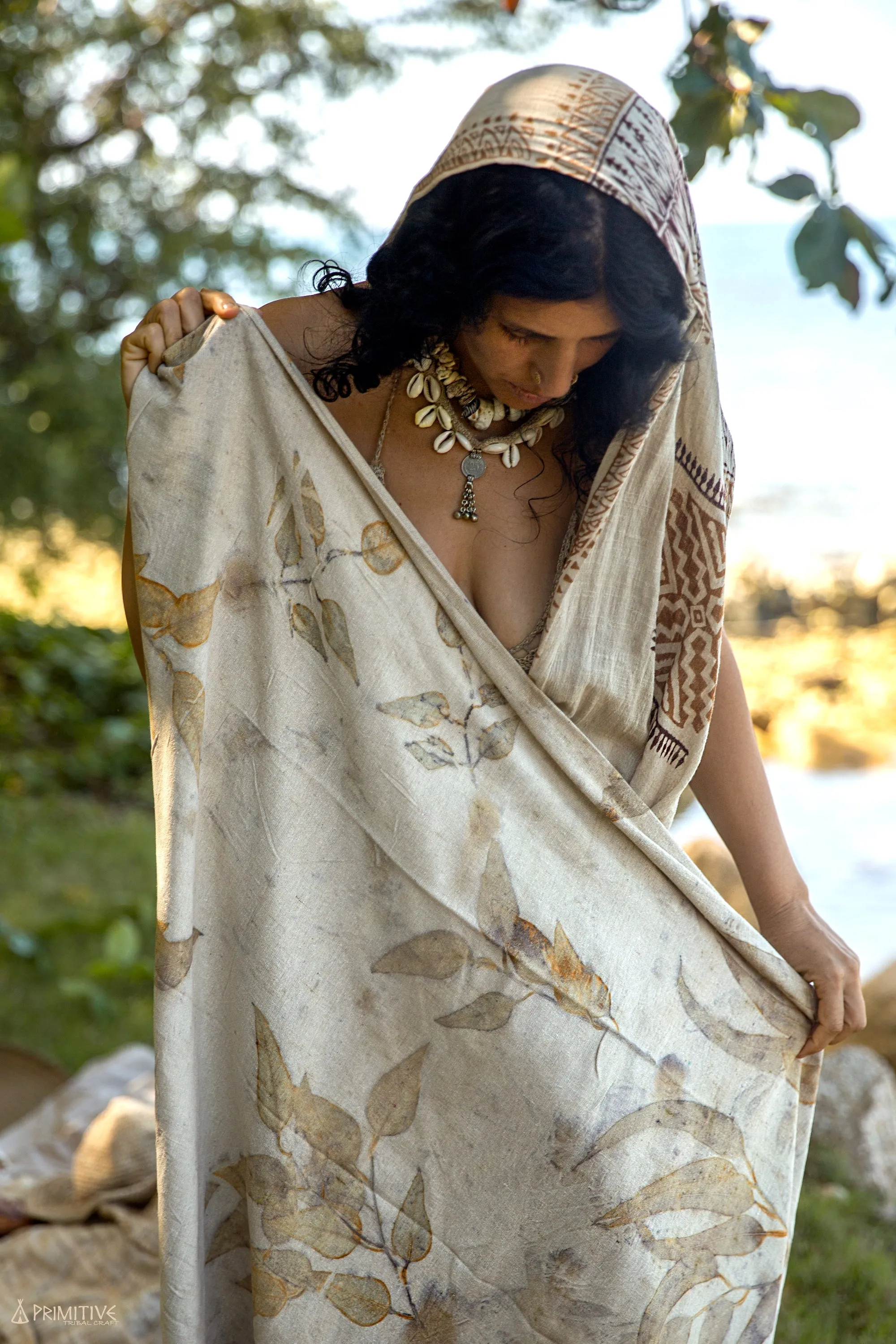 Leaves Printed Shawl ⋙ Raw Silk ⋙ Botanical Eco Print Shawl