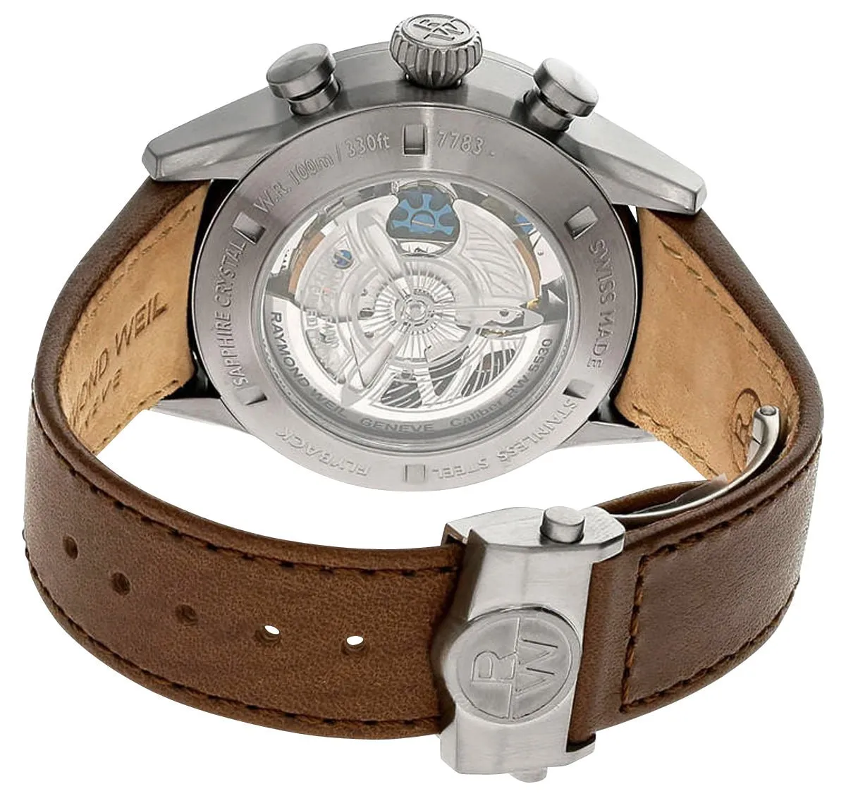 Limited Edition Raymond Weil Freelancer Automatic Pilot Flyback Chronograph Gray PVD Green Dial Brown Leather Strap Mens Watch 7783-TIC-05520