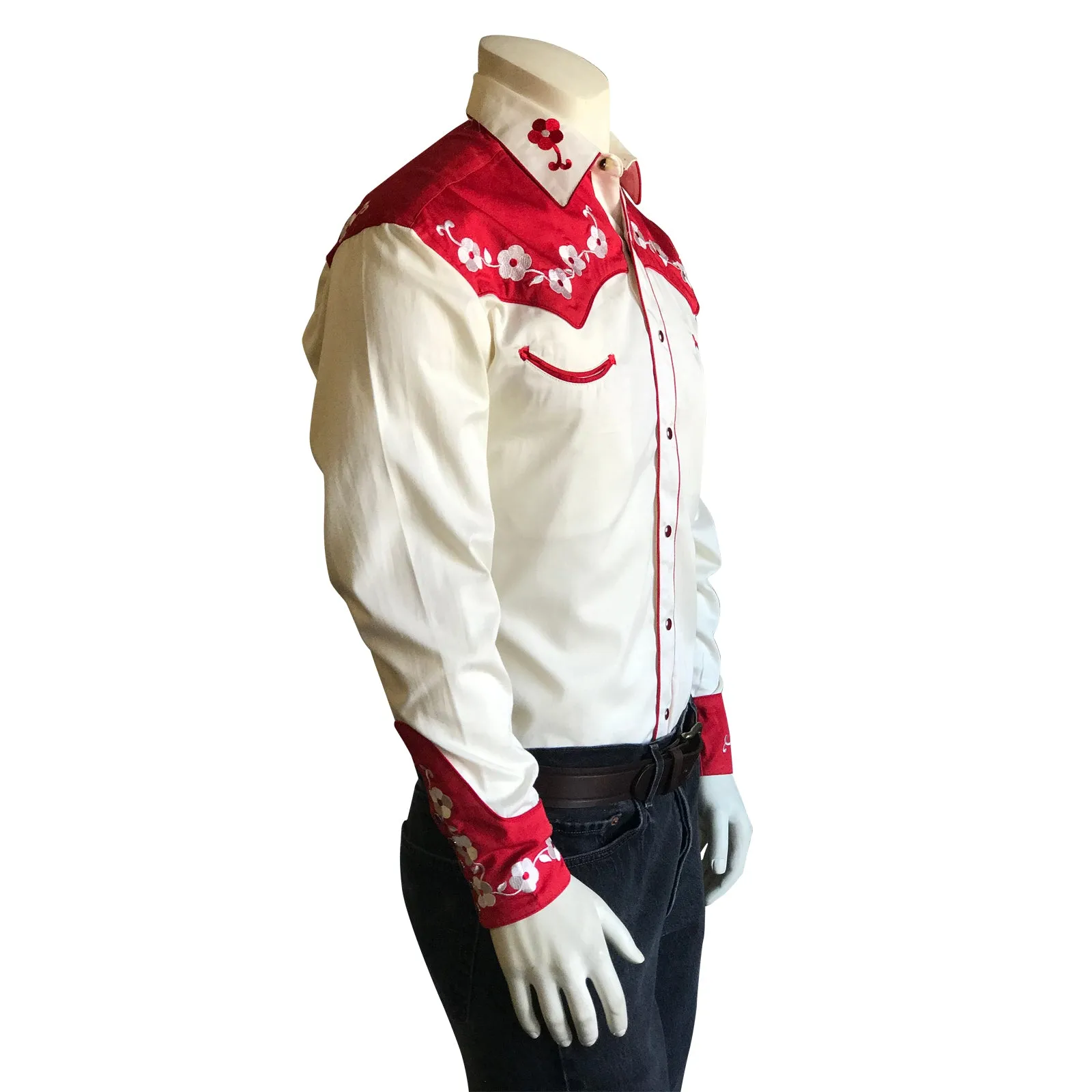 Men's 2-Tone Elvis Loving You Floral Embroidery Western Shirt