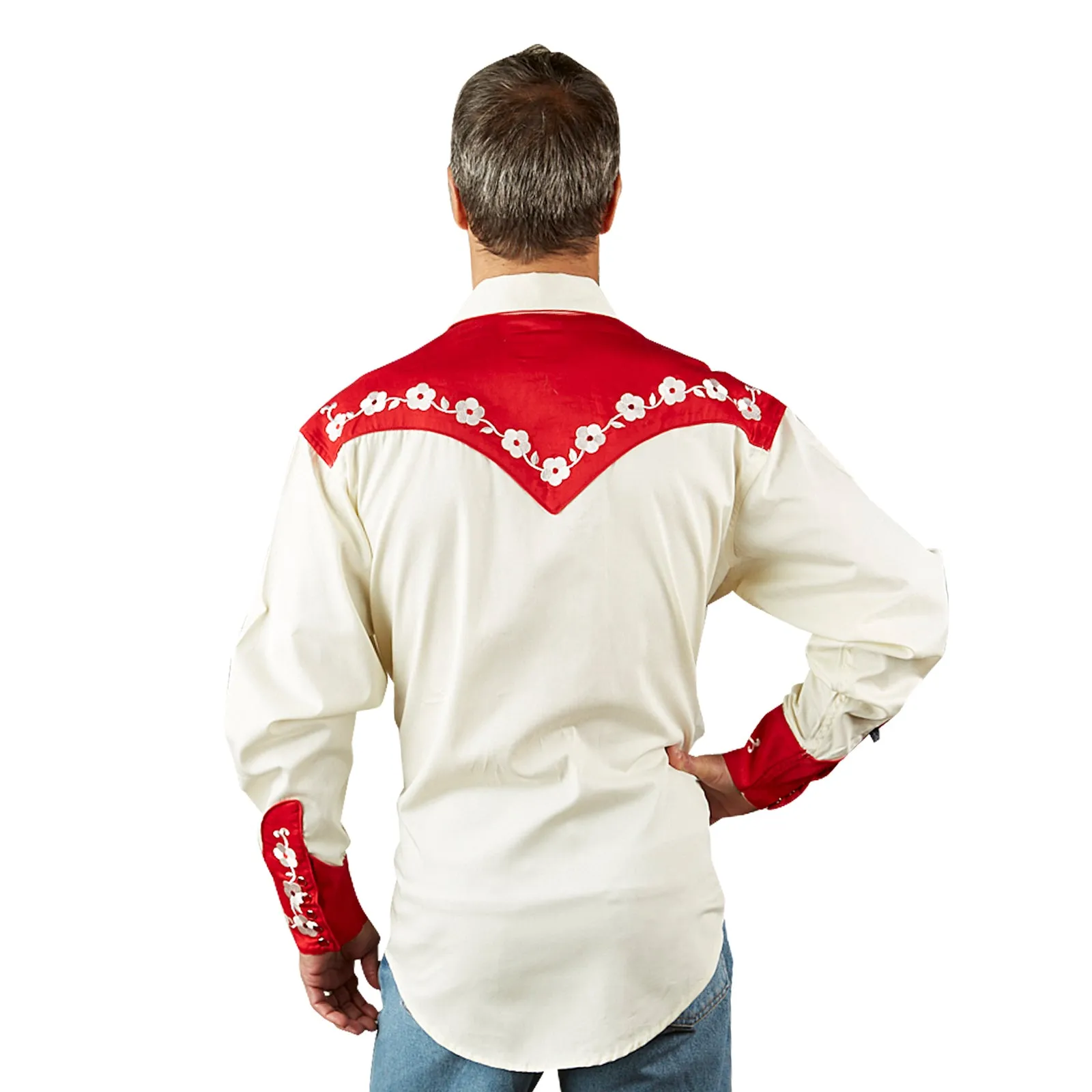 Men's 2-Tone Elvis Loving You Floral Embroidery Western Shirt
