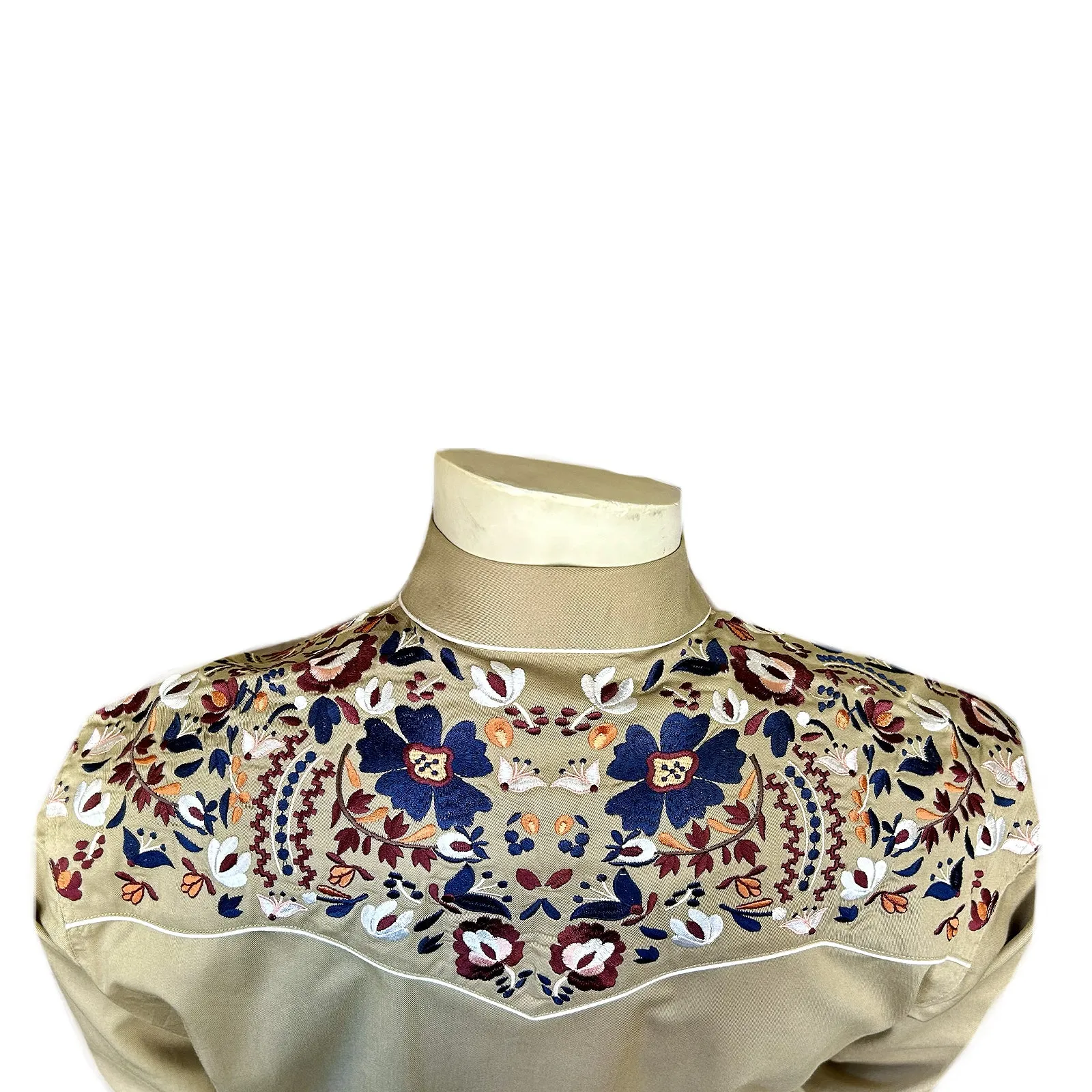 Men's Vintage Khaki Floral Embroidery Western Shirt