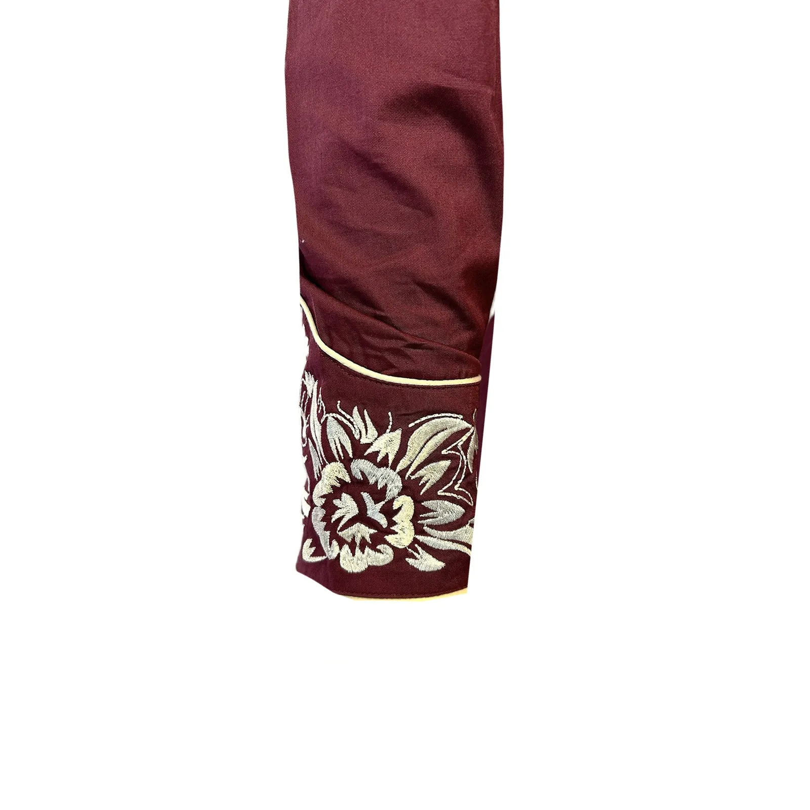 Men's Vintage Tooling Embroidered Burgundy & Silver Western Shirt