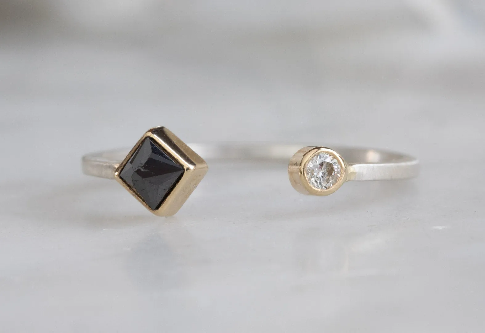 Open Cuff Black   White Diamond Ring