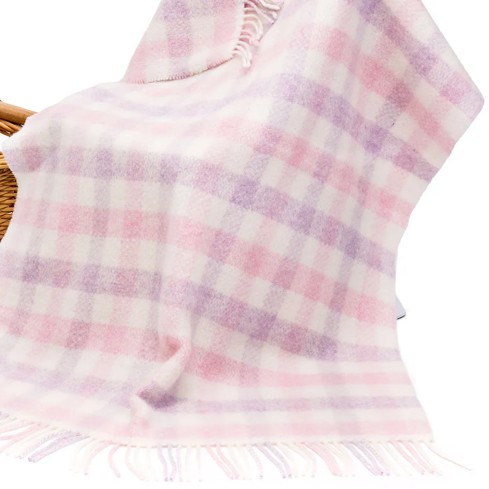Pink Check Irish Wool Baby Blanket