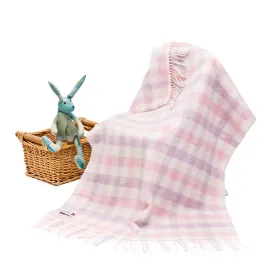 Pink Check Irish Wool Baby Blanket