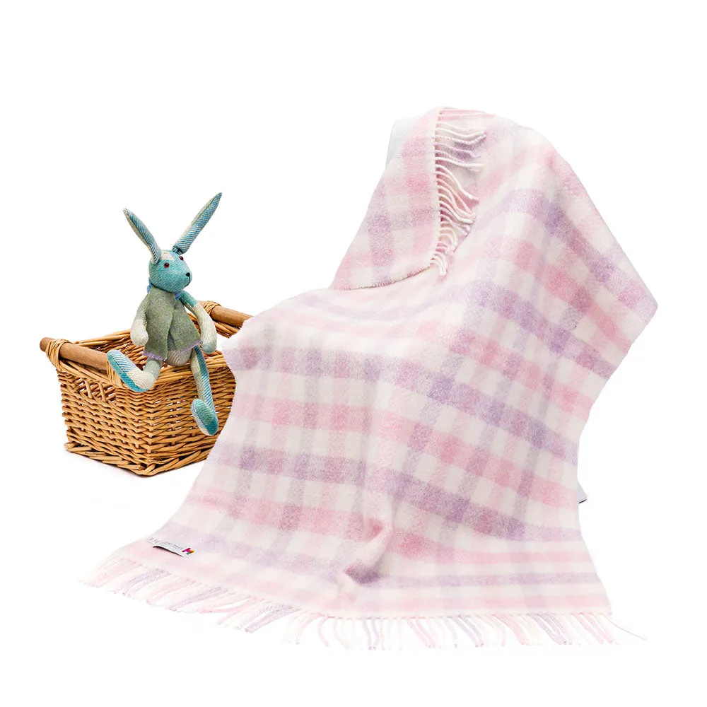 Pink Check Irish Wool Baby Blanket
