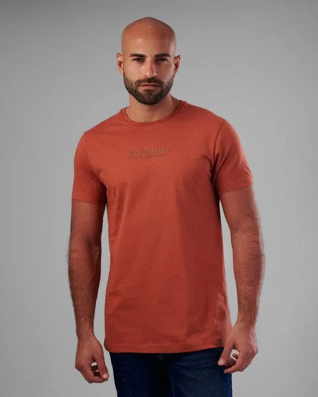 RUBBER-PRINTED ROUND NECK T-SHIRT - HAVANE