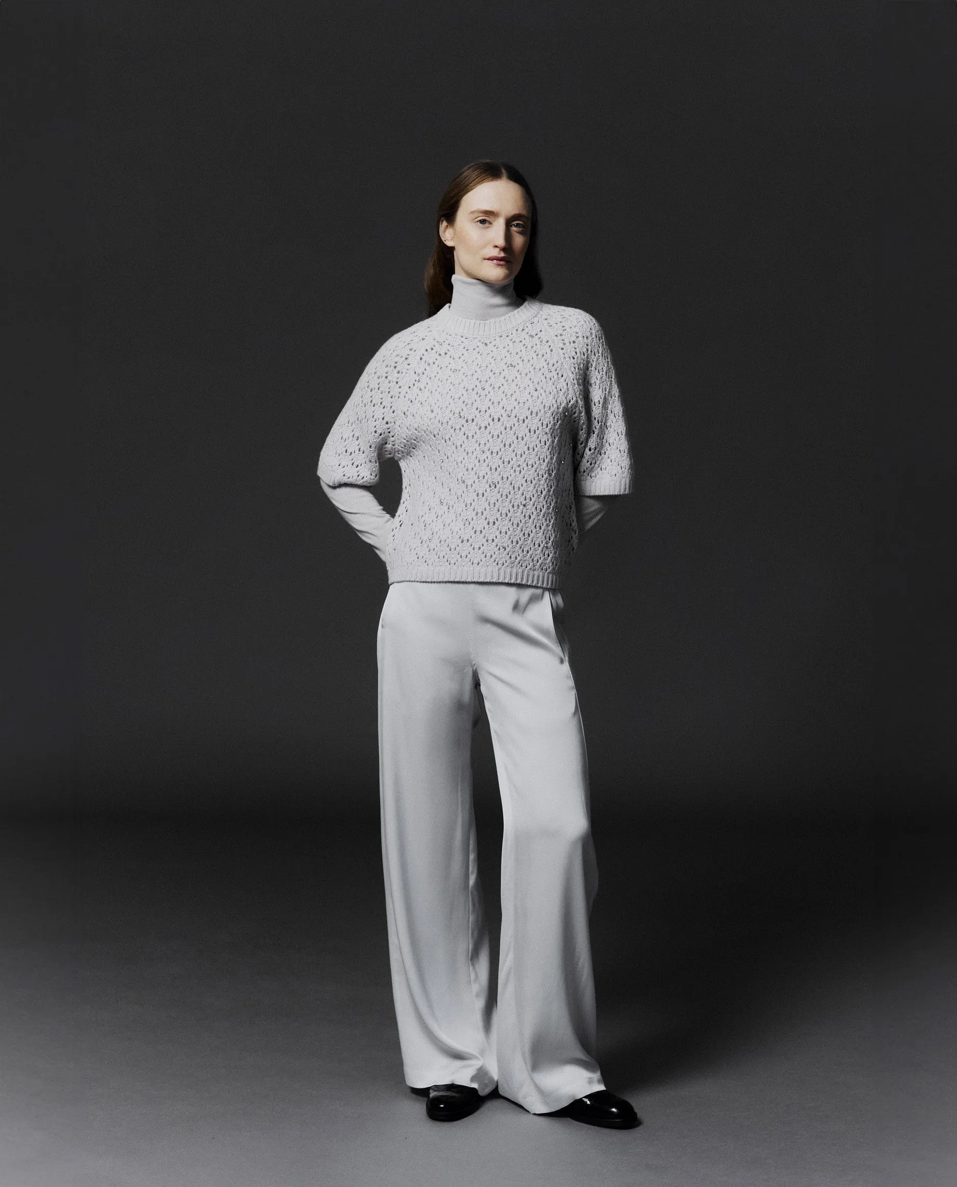 Rundhals Pullover aus Cashmere-Mischung in Blau