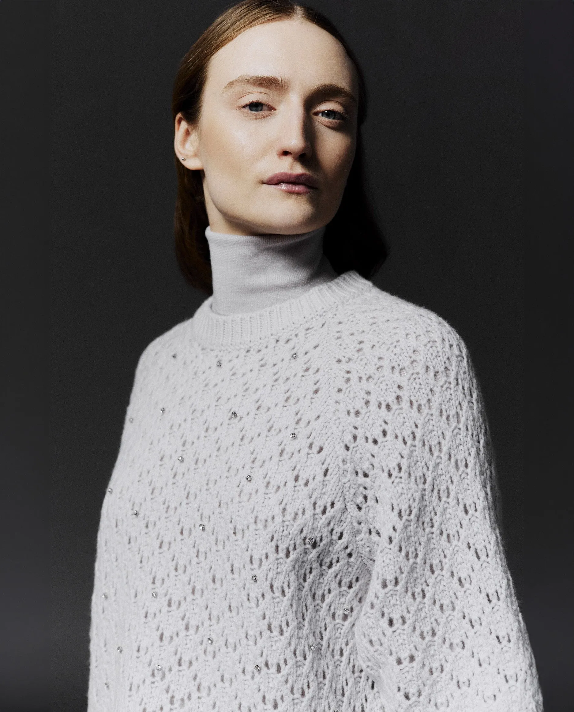 Rundhals Pullover aus Cashmere-Mischung in Blau
