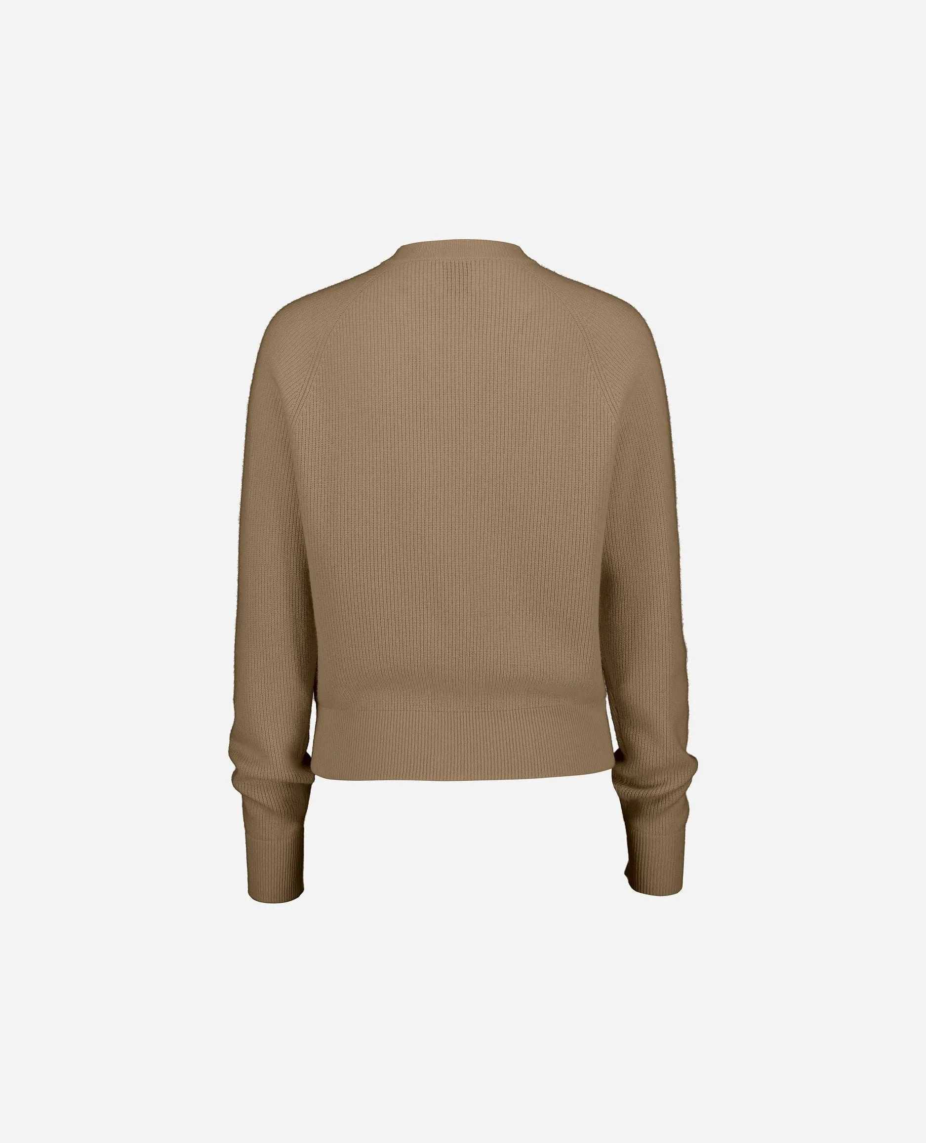 Rundhals Strickjacke aus Cashmere-Mischung in Beige