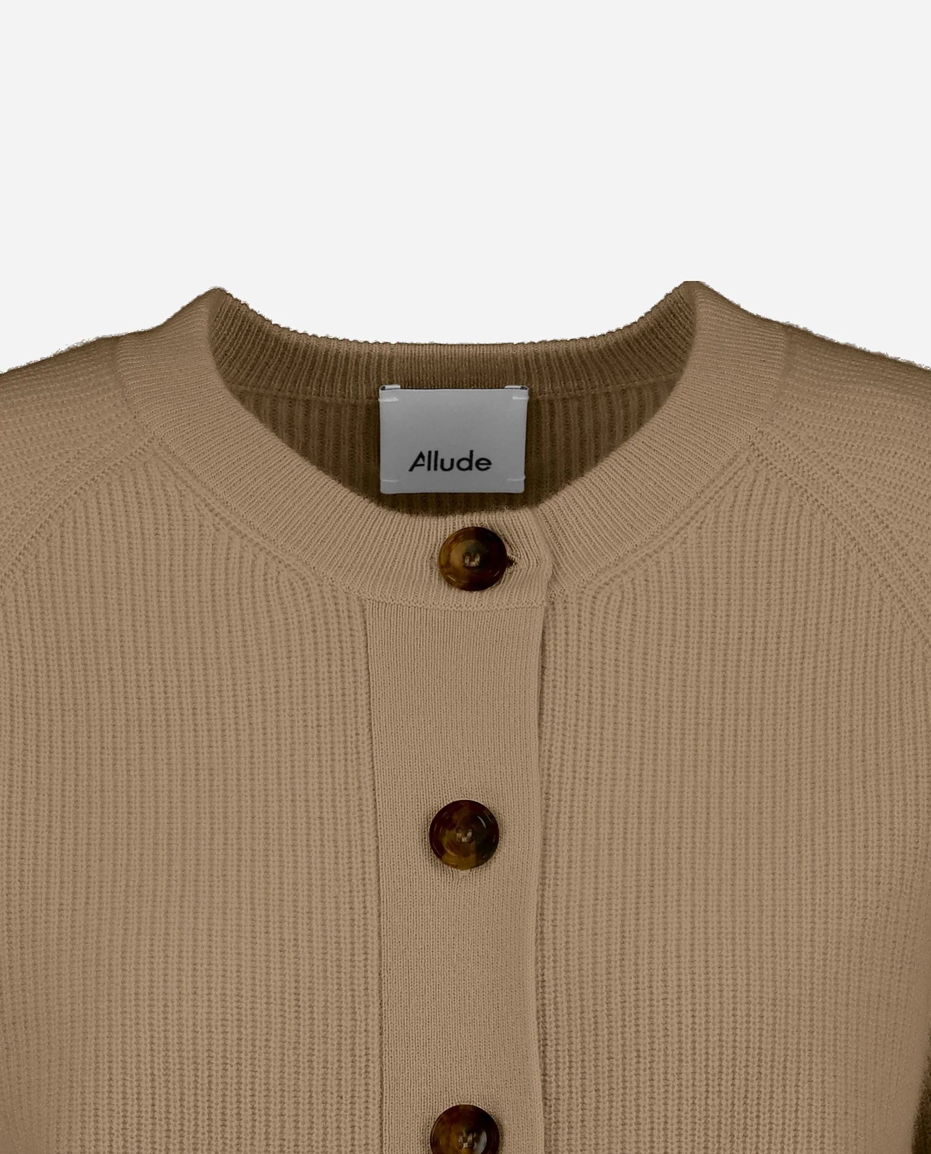 Rundhals Strickjacke aus Cashmere-Mischung in Beige