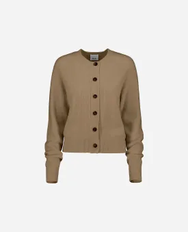 Rundhals Strickjacke aus Cashmere-Mischung in Beige