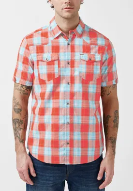 Saturo Men’s Short-Sleeve Shirt in Orange Blue Plaid - BM24090