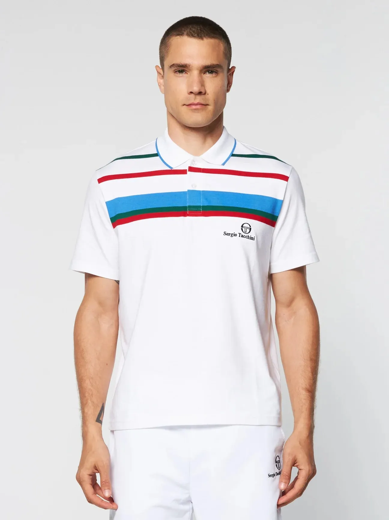 Sergio Tacchini Men's SS Denver Stripe Polo Shirt White