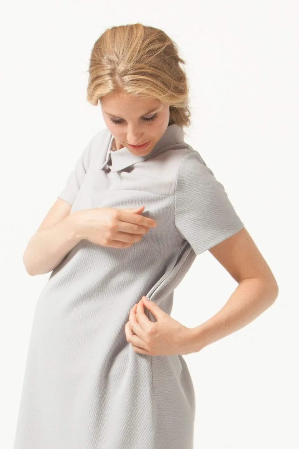 Short Sleeves Yeva Nursing Dress Grey