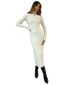 Size 10 - Camilla and Marc Ecru Gray Rib Knit Midi Dress
