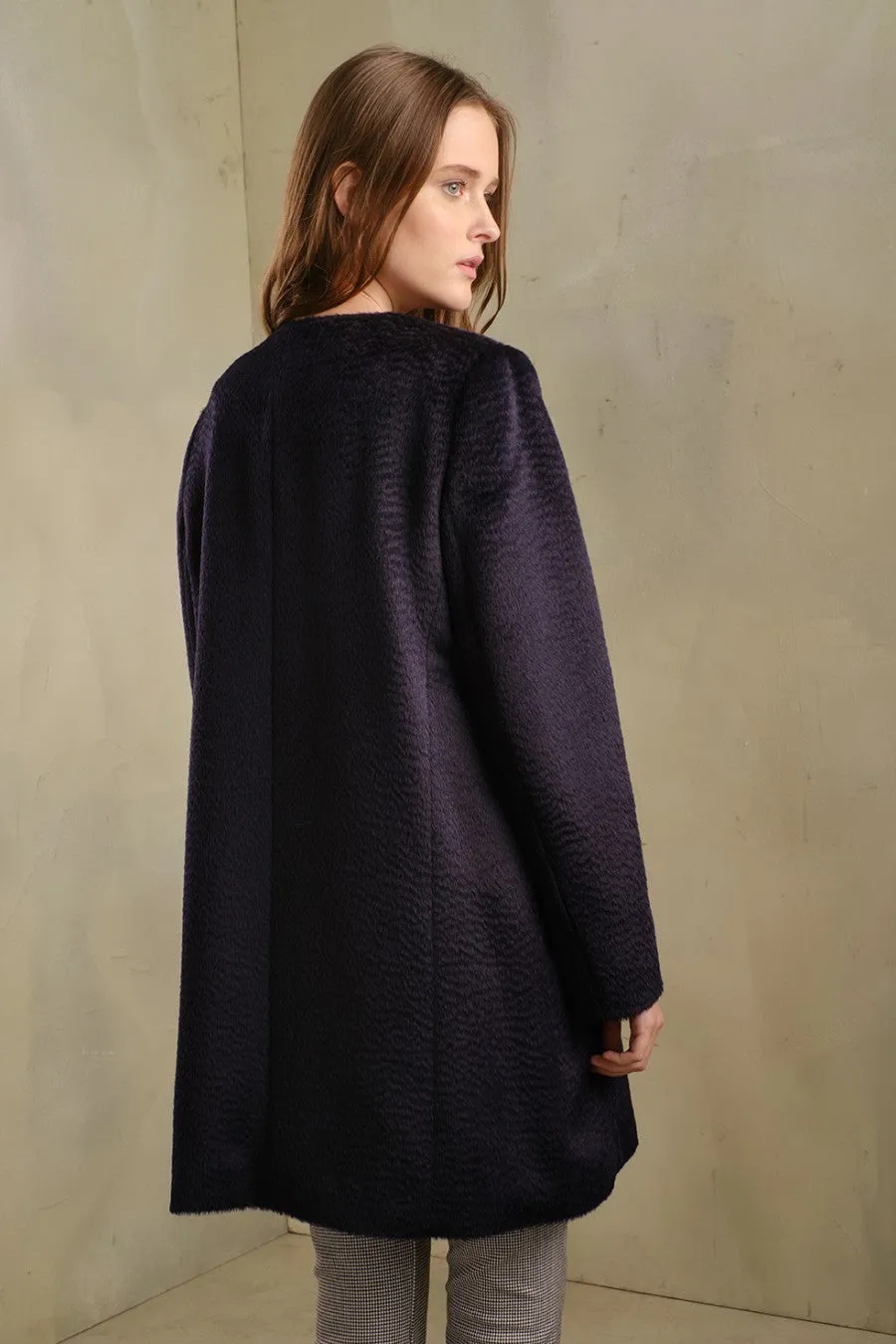Thea Coat Baby Alpaca Suri Color Blue