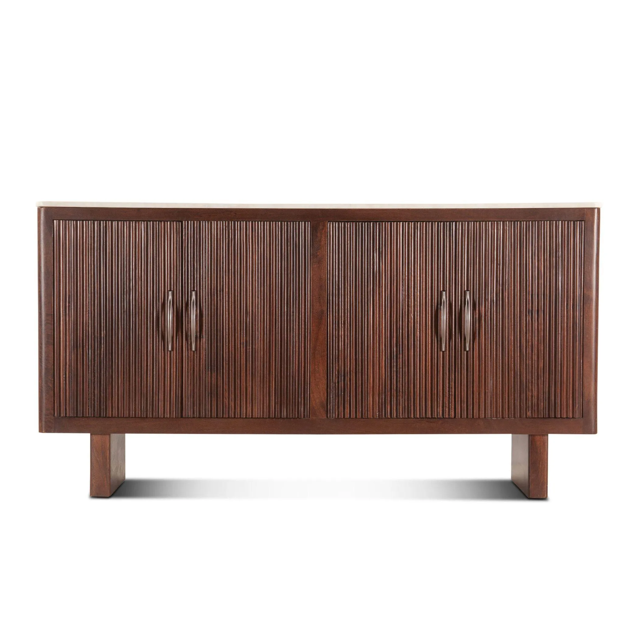 Transitional Fluted White Marble Top Sideboard