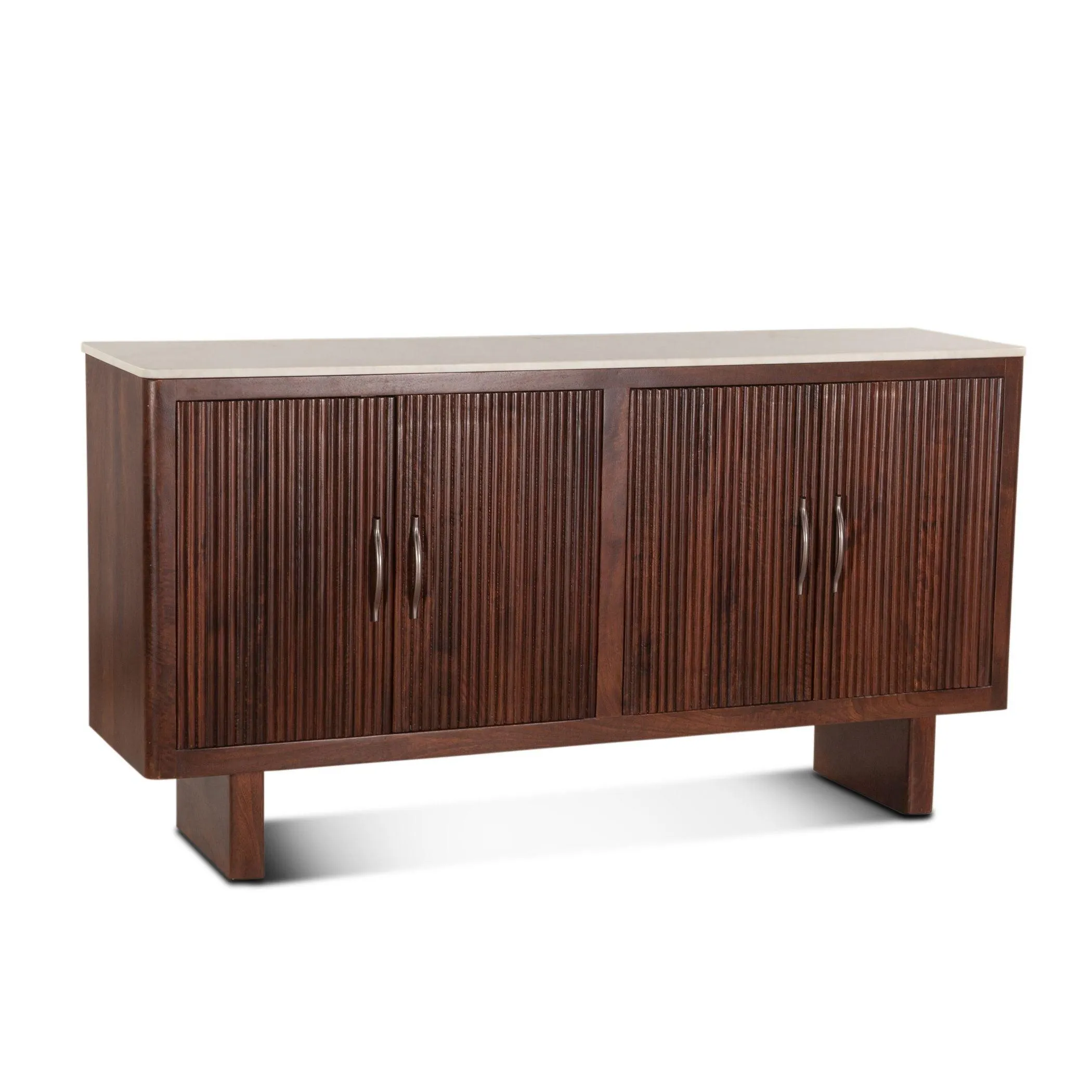 Transitional Fluted White Marble Top Sideboard