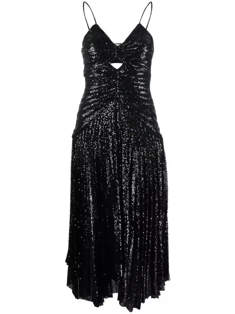 Women’s Black Sequin-Embellished Gathered Pleated Midi Dress
