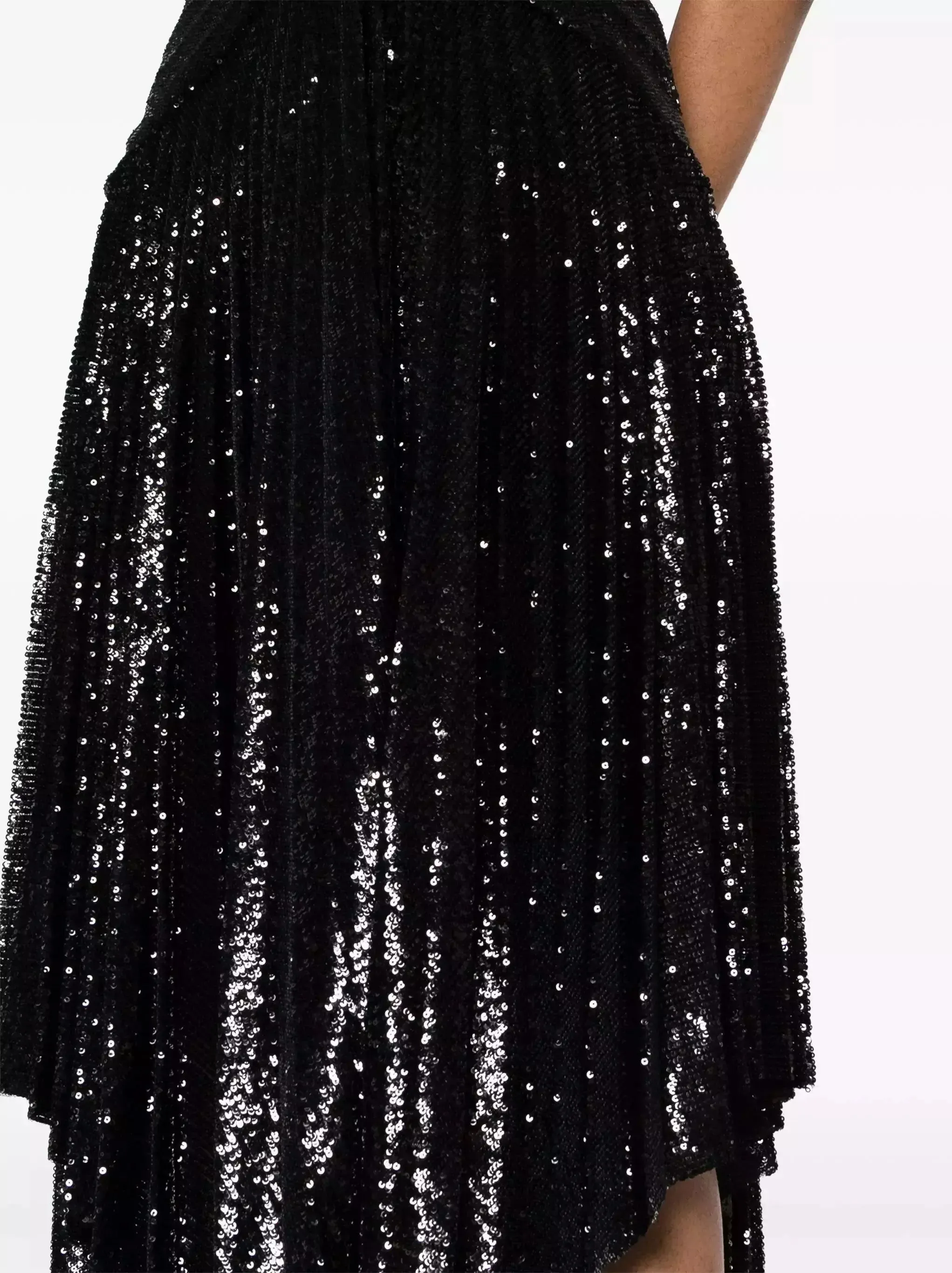 Women’s Black Sequin-Embellished Gathered Pleated Midi Dress