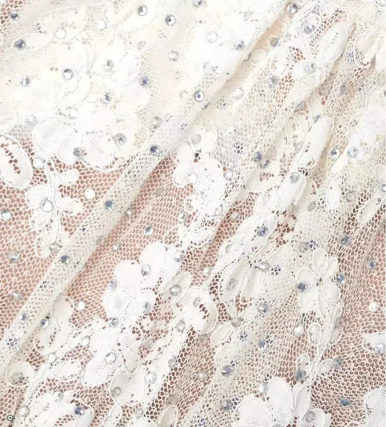 Women’s Crystal and Lace Long-Sleeve Maxi Dress