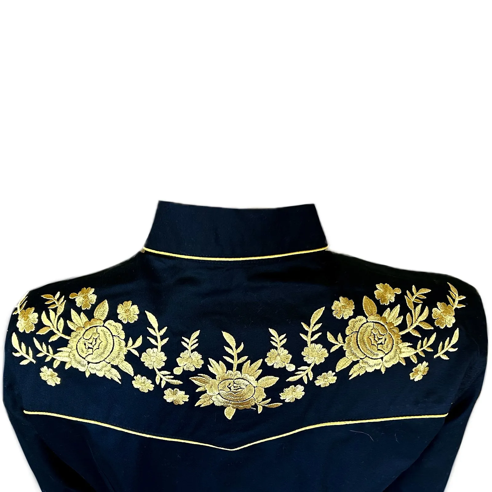 Women's Vintage Cascading Floral Embroidery Black Western Shirt